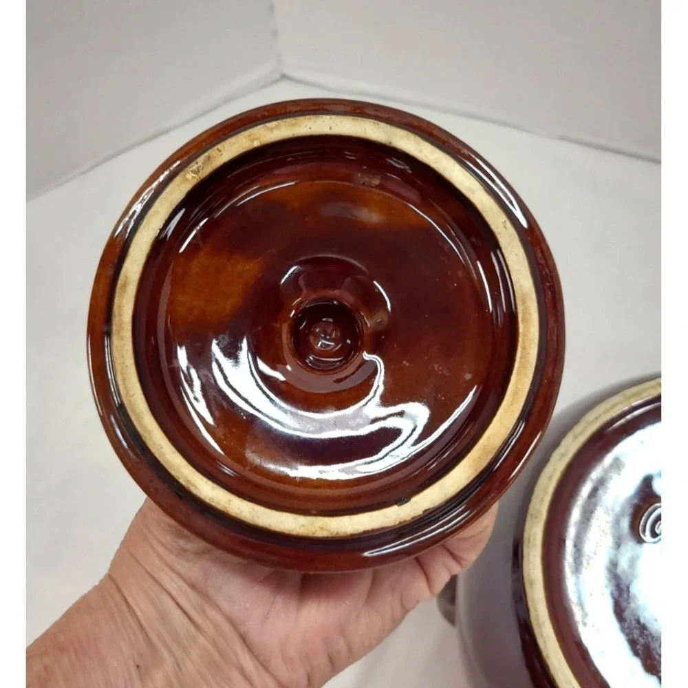 Vintage Hull Pottery Bean Pot Brown Drip Glaze Oven Proof with Lid Cookie Jar